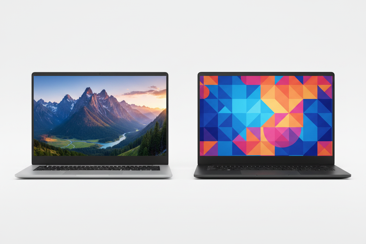 Two laptops with different wallpapers