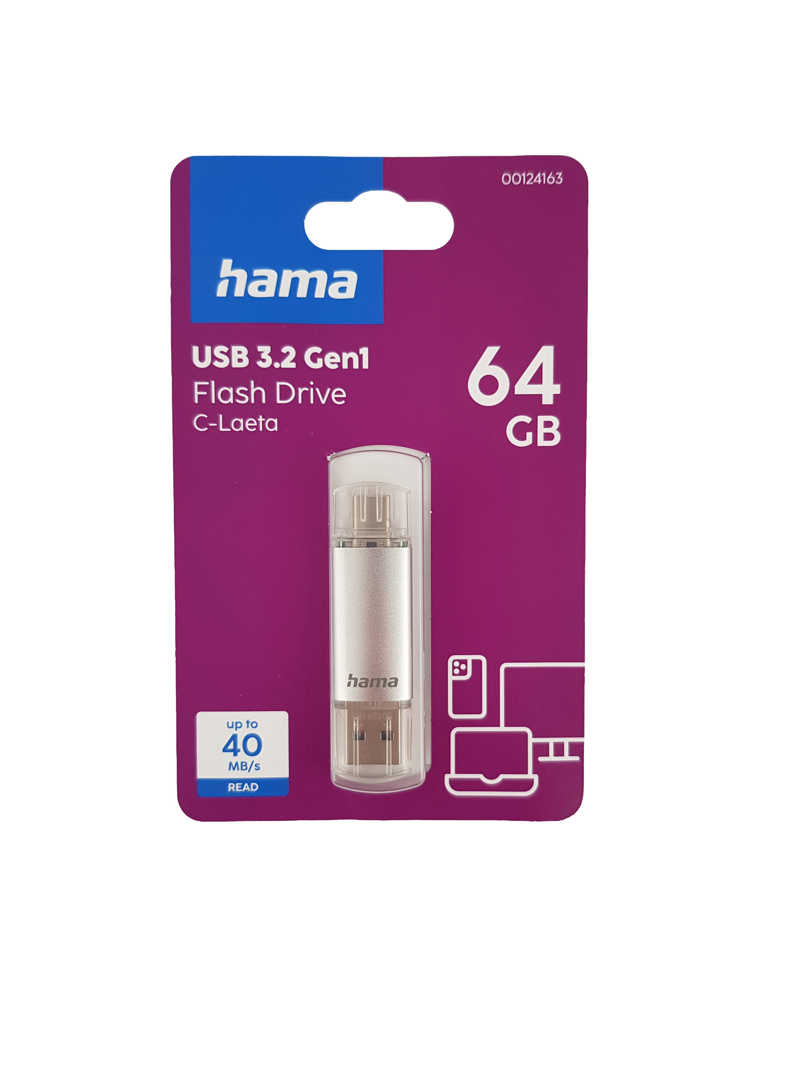 USB памет HAMA, USB-C Laeta, 64GB, USB 3.1 Type-C, Сребрист