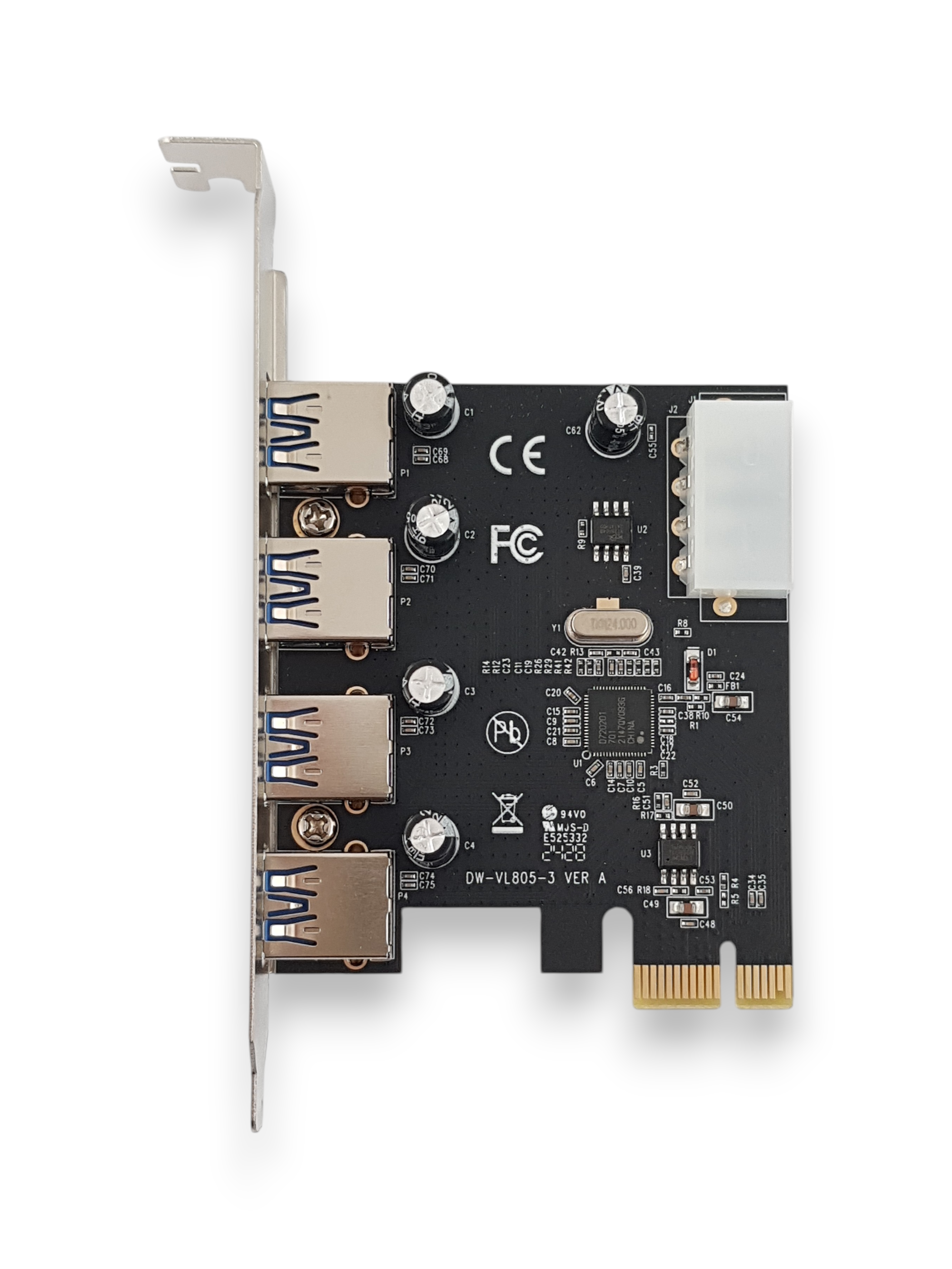 Контролер Makki MAKKI-PCIE-4XUSB30-V1, от PCI-E x1 към 4x USB A 3.3(ж)