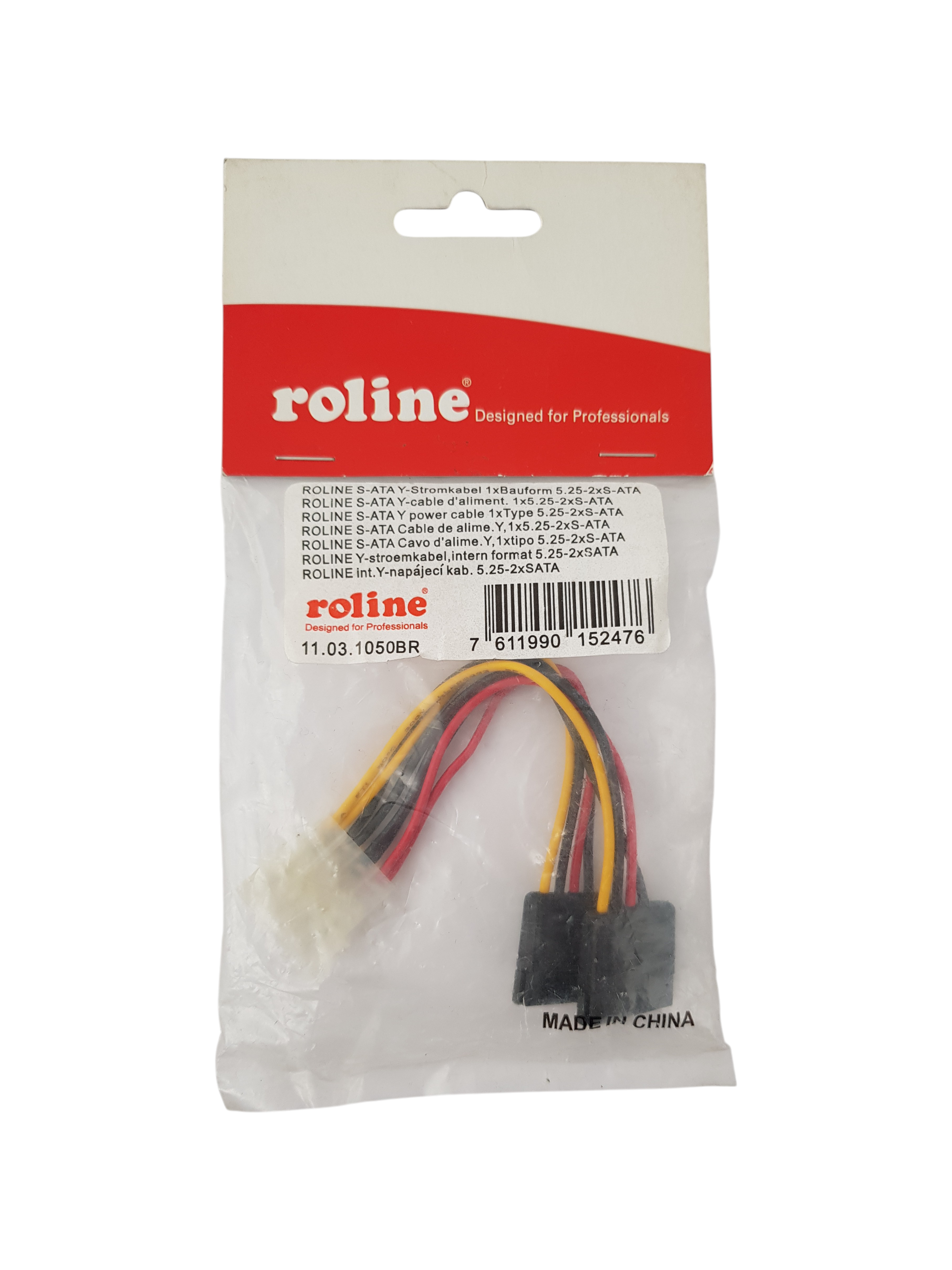 Захранващ кабел Roline SATA Y (Molex към 2x SATA) – 11.03.1050BR