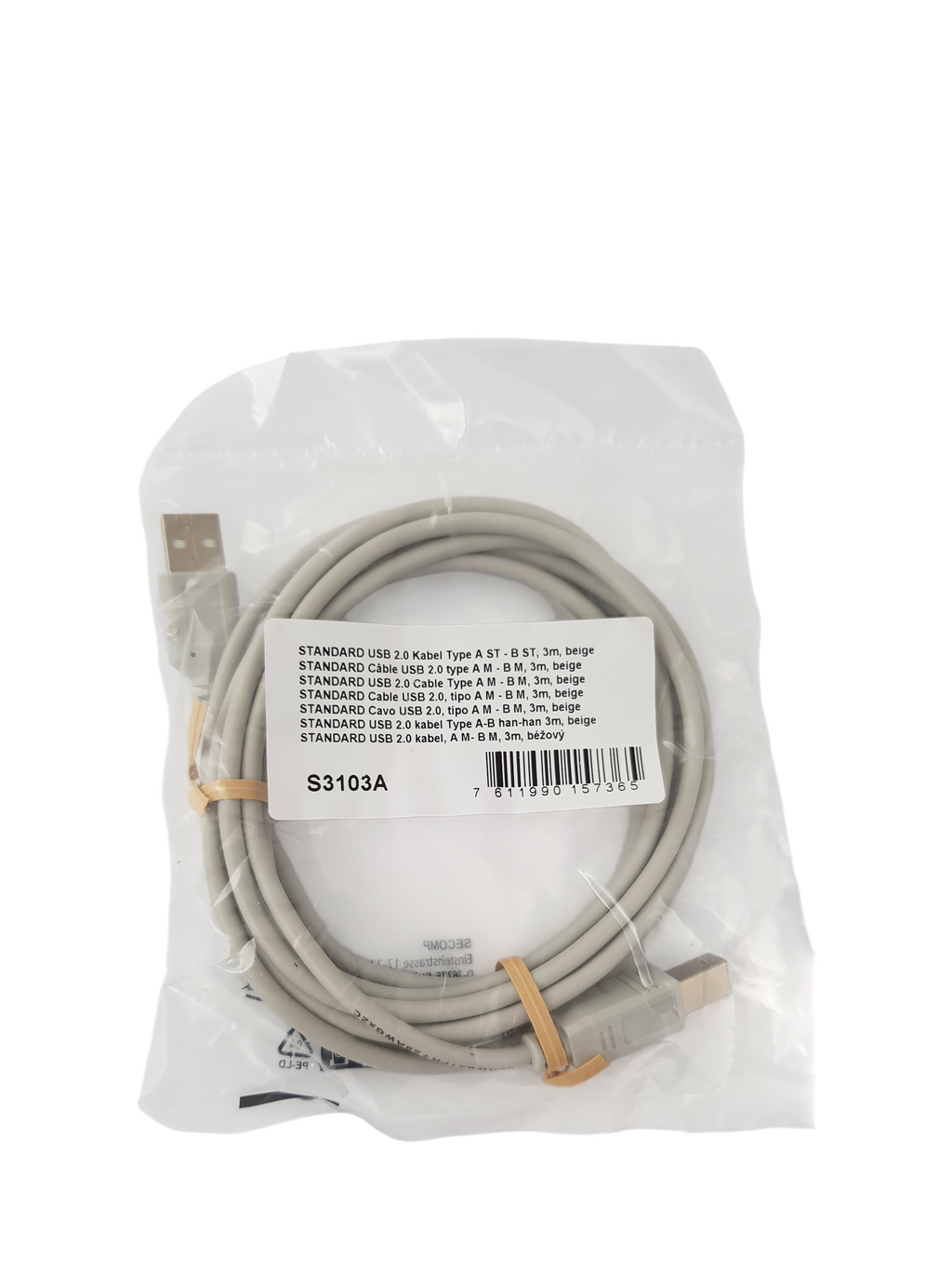 SECOMP, USB 2.0 Cable A to B (AM/BM), 3.0 m – beige (S3103R)