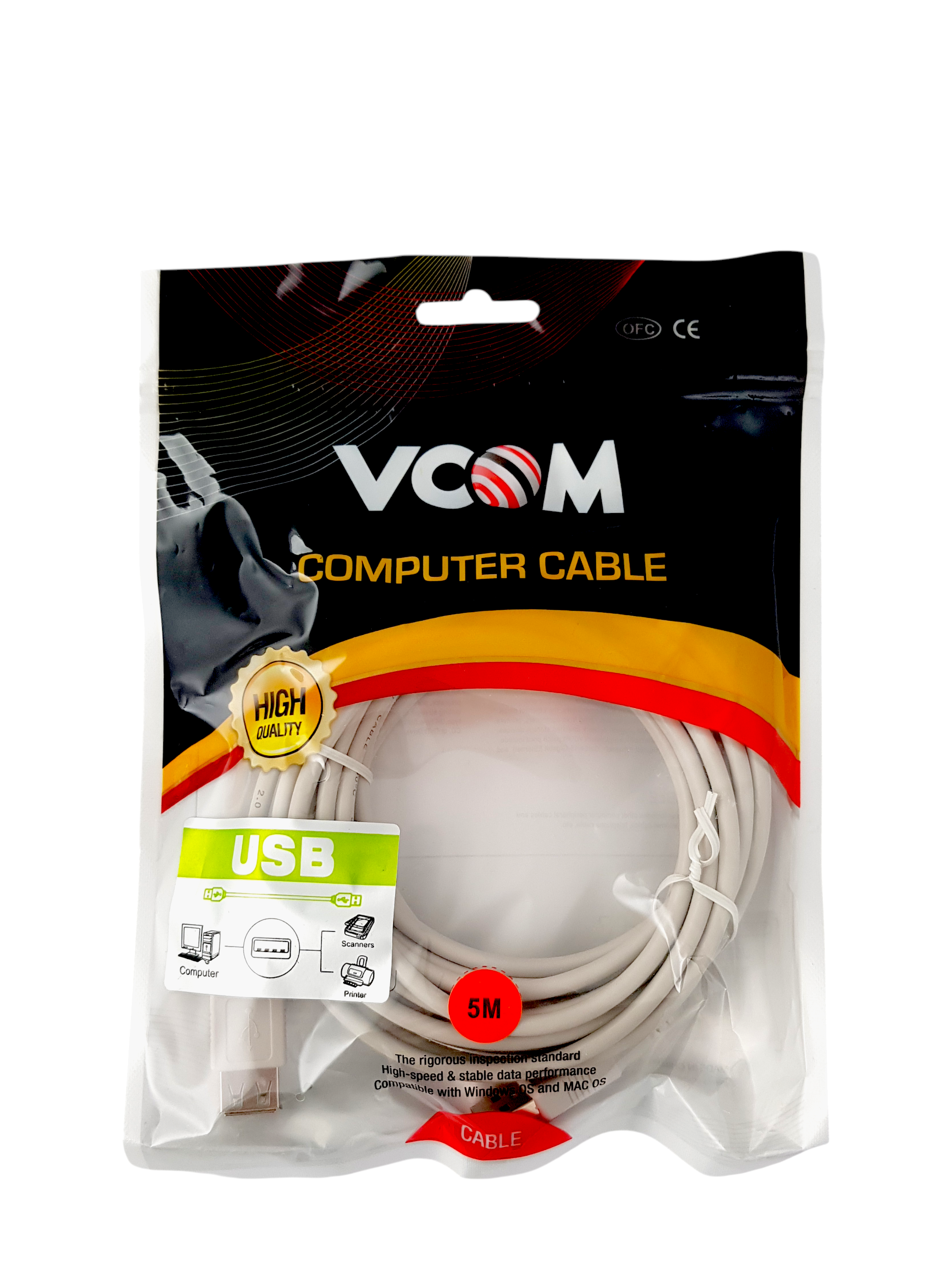 USB Кабел VCOM CU202-5.0 (USB AM към USB AF) – 5 метра