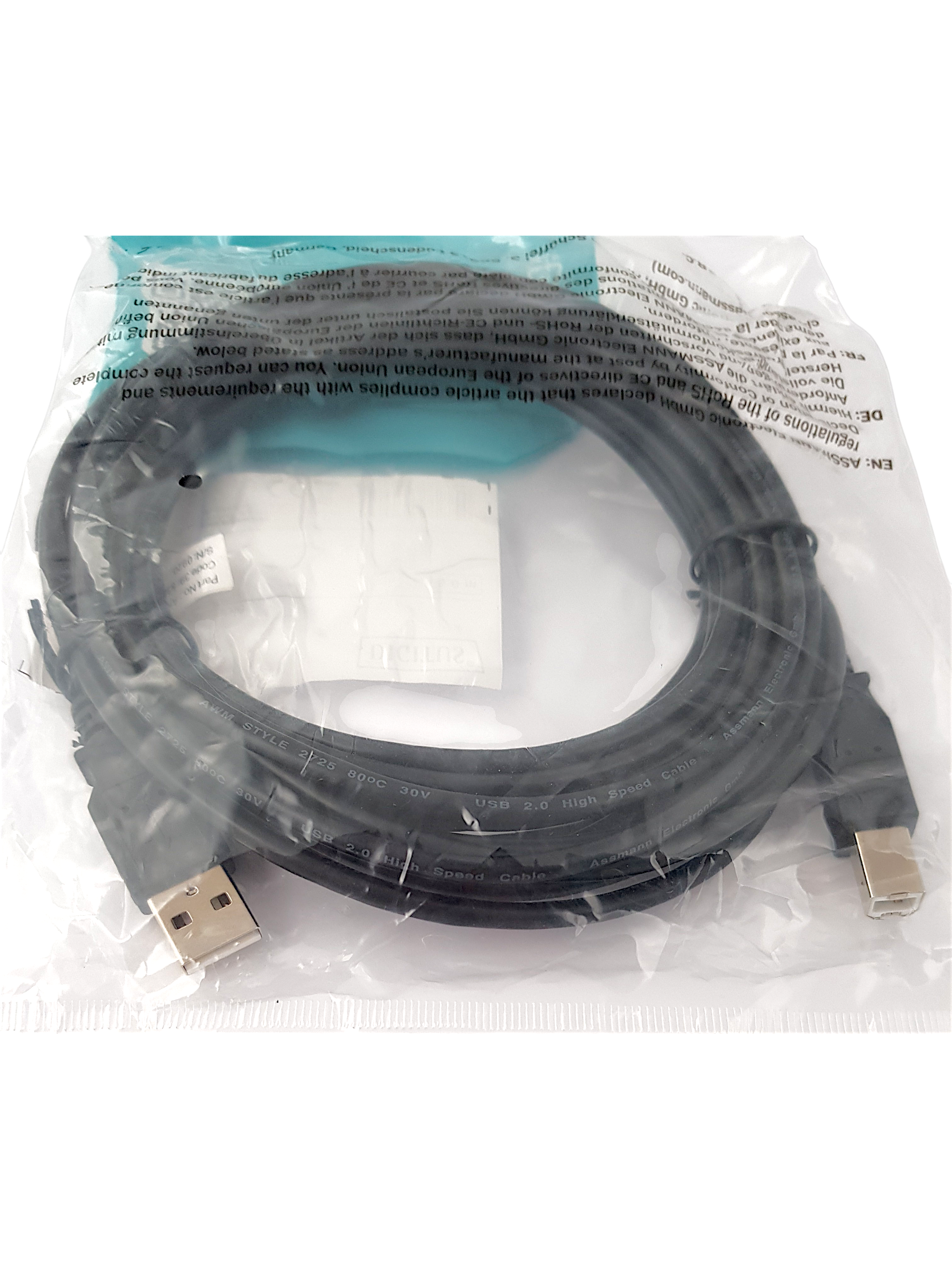 ASSMANN AK-300105-050-S, USB A(m) to USB B(m), 5m, Black