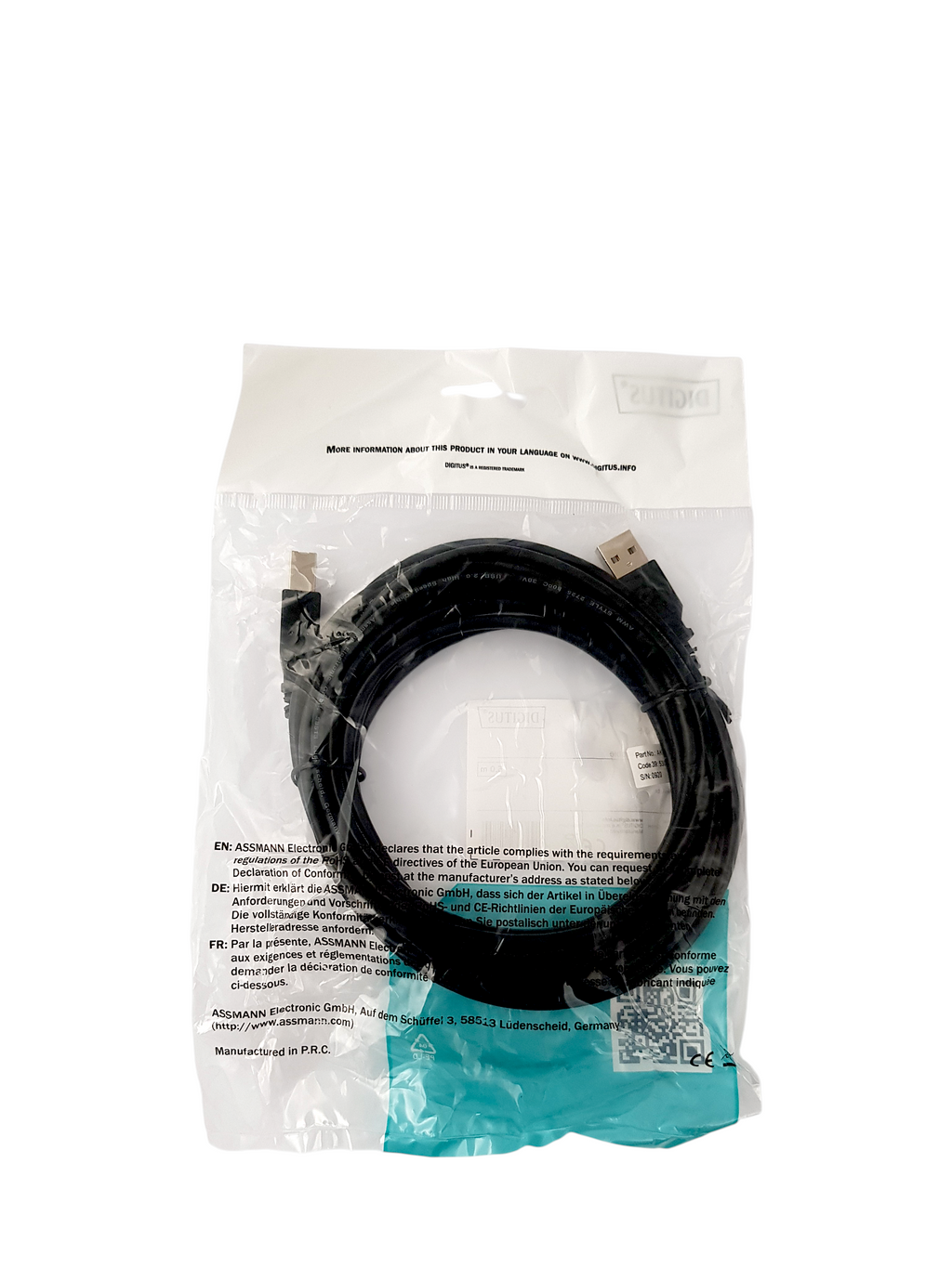 ASSMANN AK-300105-050-S, USB A(m) to USB B(m), 5m, Black