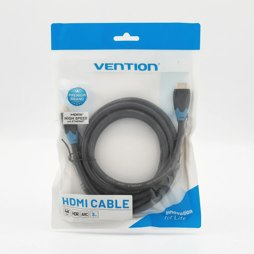 Кабел Vention AACBI HDMI M/M, v2.0, 4K/60Hz Gold, Черен, 3м